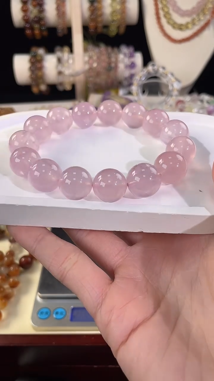 未镶嵌手串水晶粉水晶15MM+