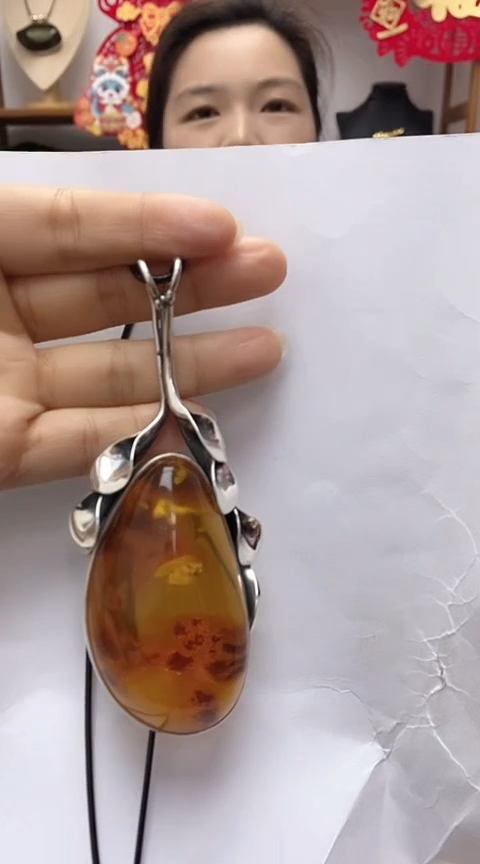 【闪购商品】琥珀裸石银S925镶嵌琥珀吊坠