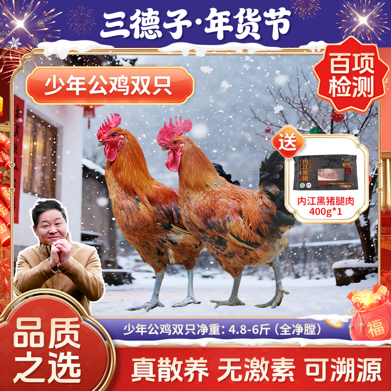 三德子 【少年公鸡2只赠黑猪肉】生态散养土鸡跑山鸡白切鸡 包冰率0