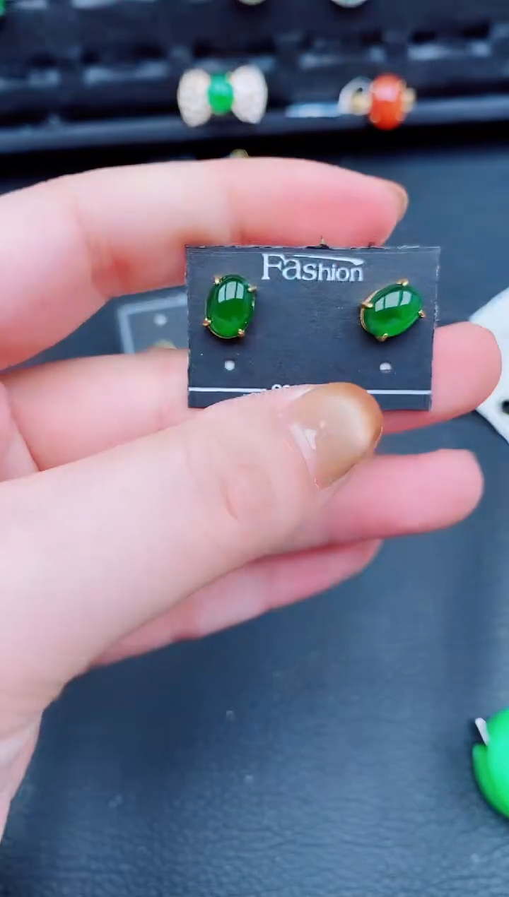 【闪购商品】翡翠耳饰银S925镶嵌天然a货翡翠478