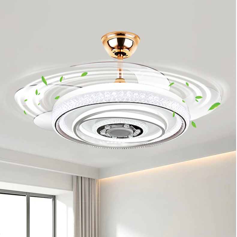 7126  水晶音响餐厅风扇灯轻奢新中式简约隐形大气书房房间创意