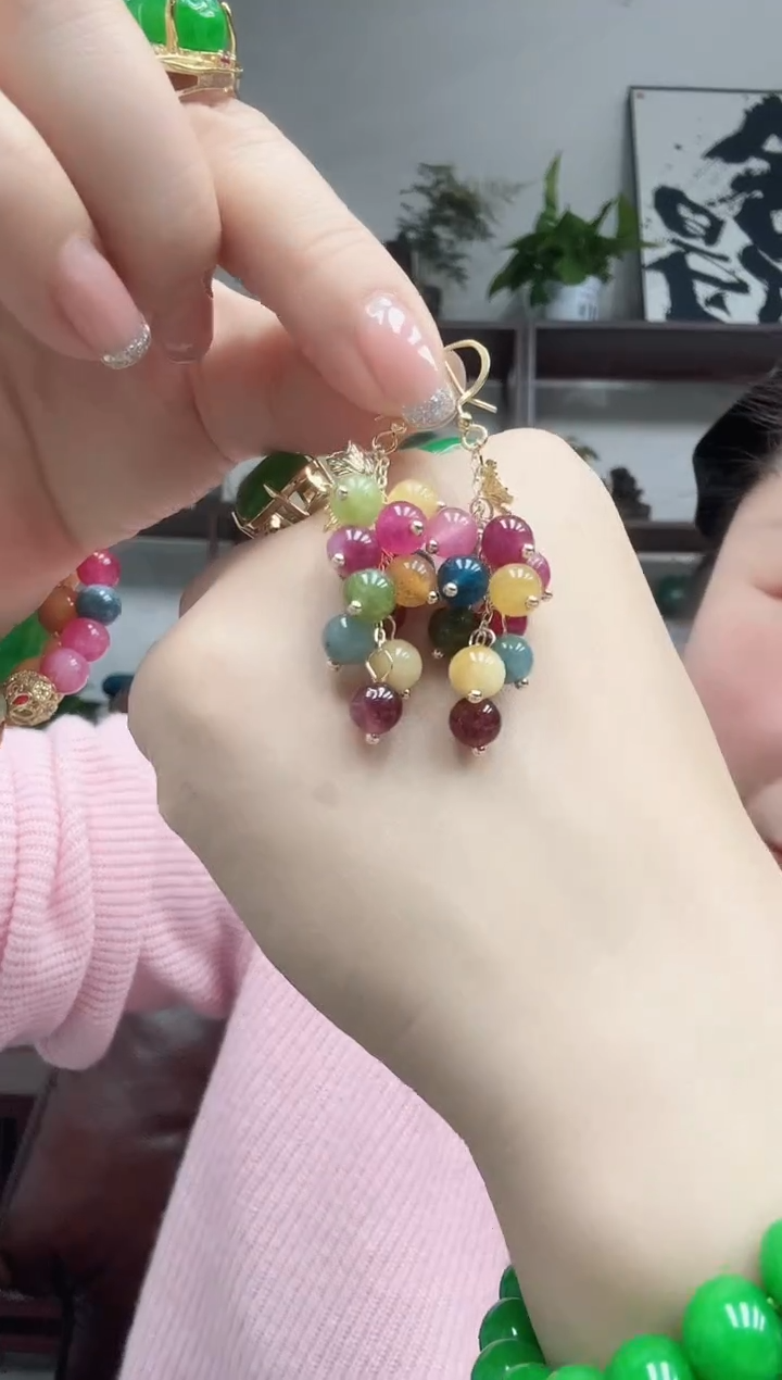 14K金镶嵌耳饰碧玺猫眼硕果累累