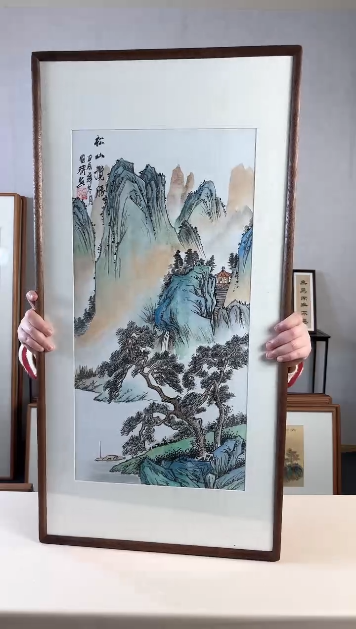 【闪购商品】国画手绘*松山揽胜*47*92cm实木框