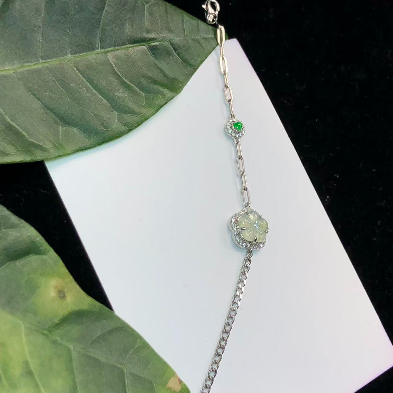 纯A缅甸白冰花朵手链
