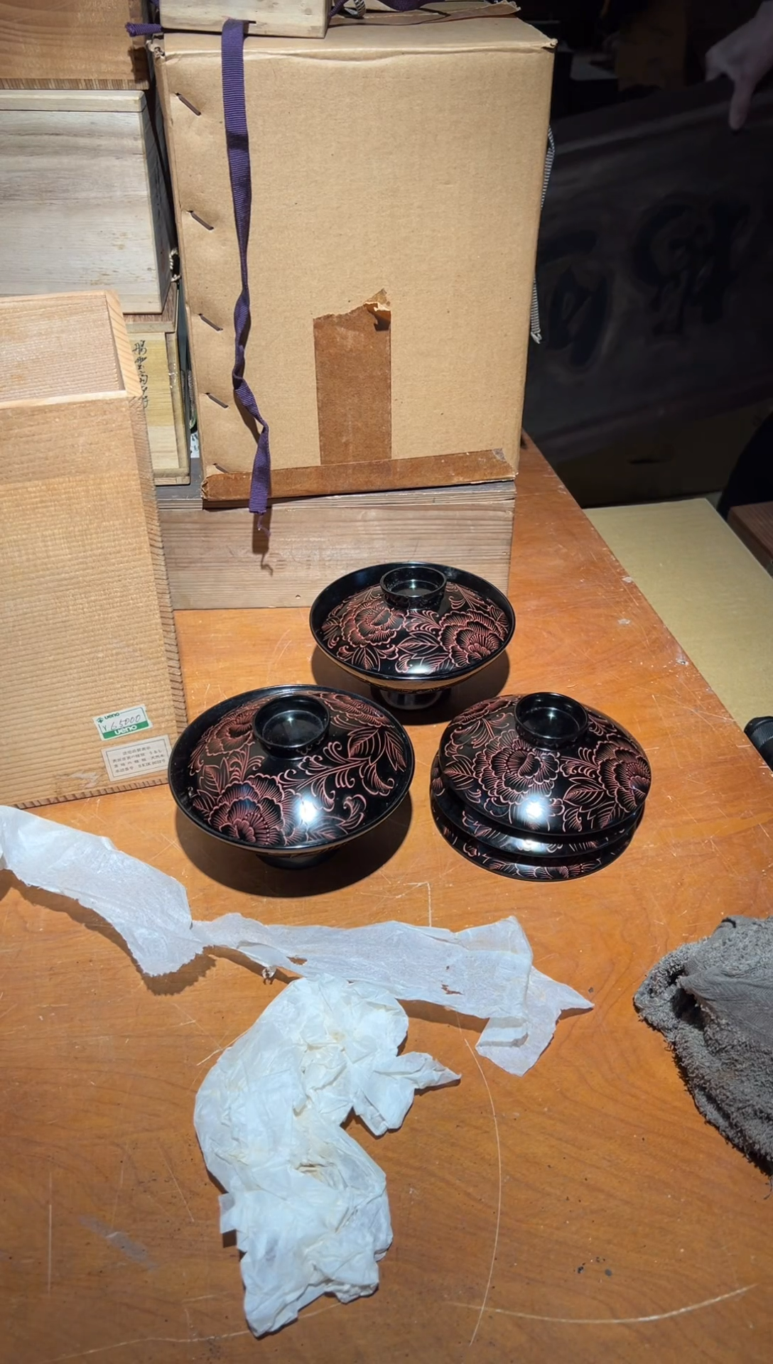 木A4489木制中古周边/2碗3盖