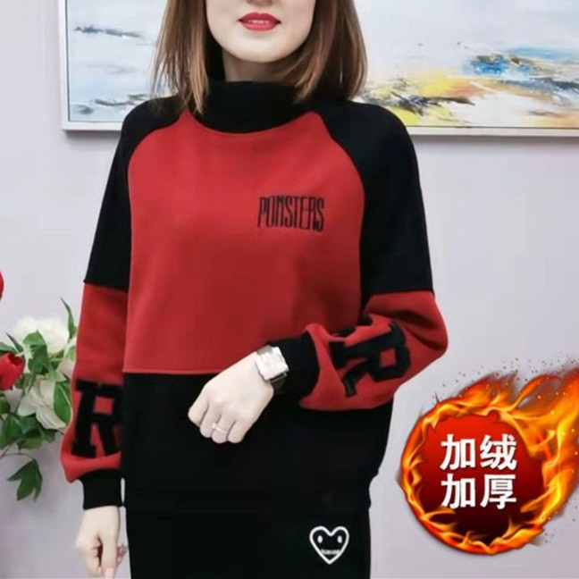 加绒加厚时尚休闲显瘦卫衣女2025年冬季新款宽松百搭妈妈装上衣潮