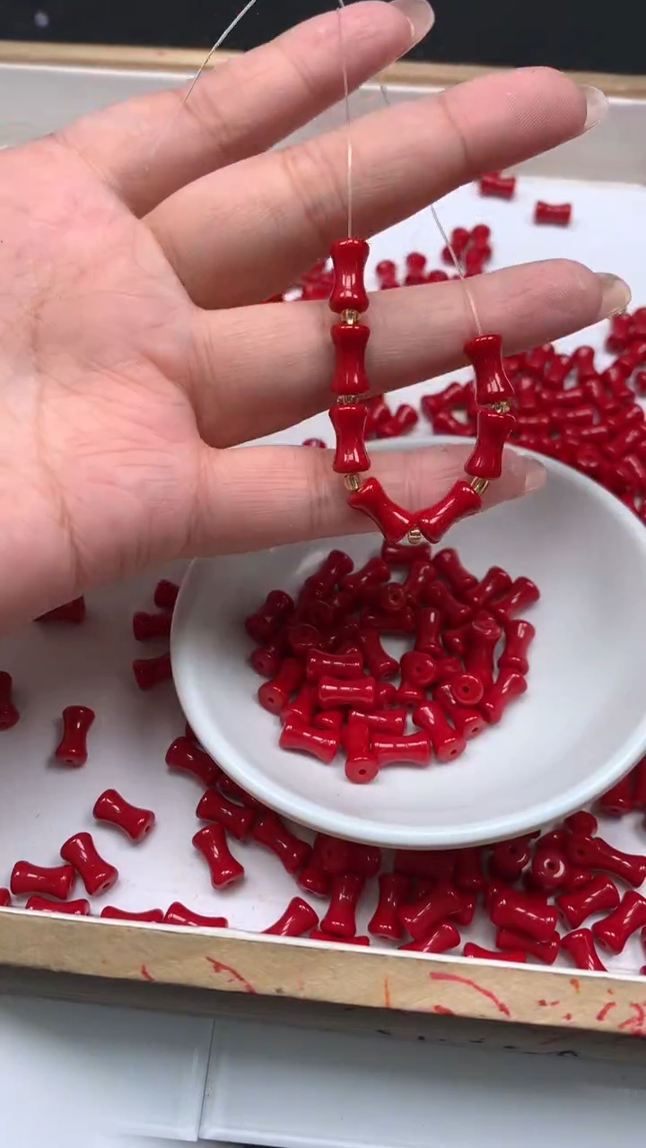 未镶嵌散珠南红玛瑙M955 锦红南红竹节6*10mm20颗8.8元