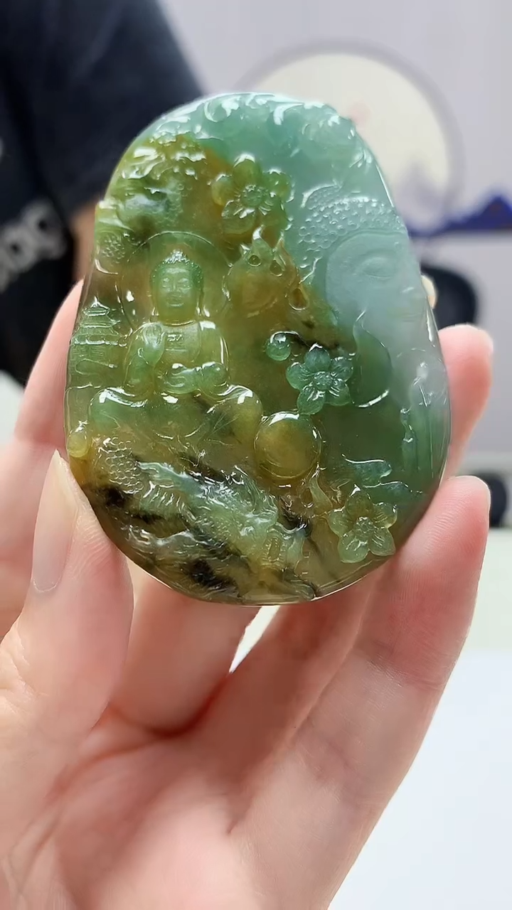 定制翡翠未镶嵌5028zm-毛货挂件佛观天下200