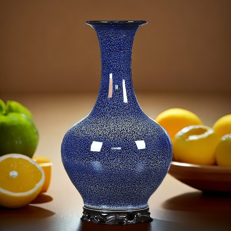 汉迎景德镇陶瓷花瓶插花器摆件高温颜色釉中式家居装饰客厅送底座