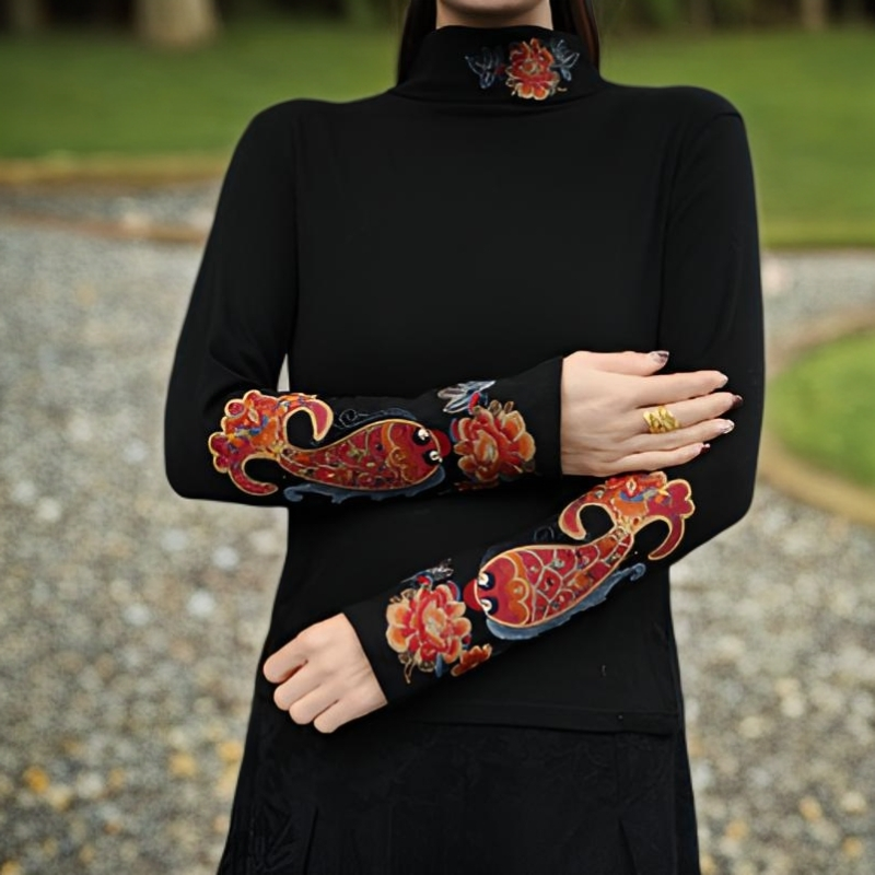 （锦鲤）加绒加厚2025冬季新款中高领打底衫重工刺绣时尚百搭打底