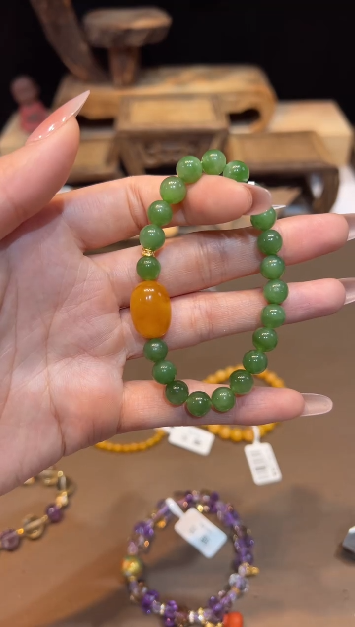 手链18K金镶嵌和田玉手饰@@A5230