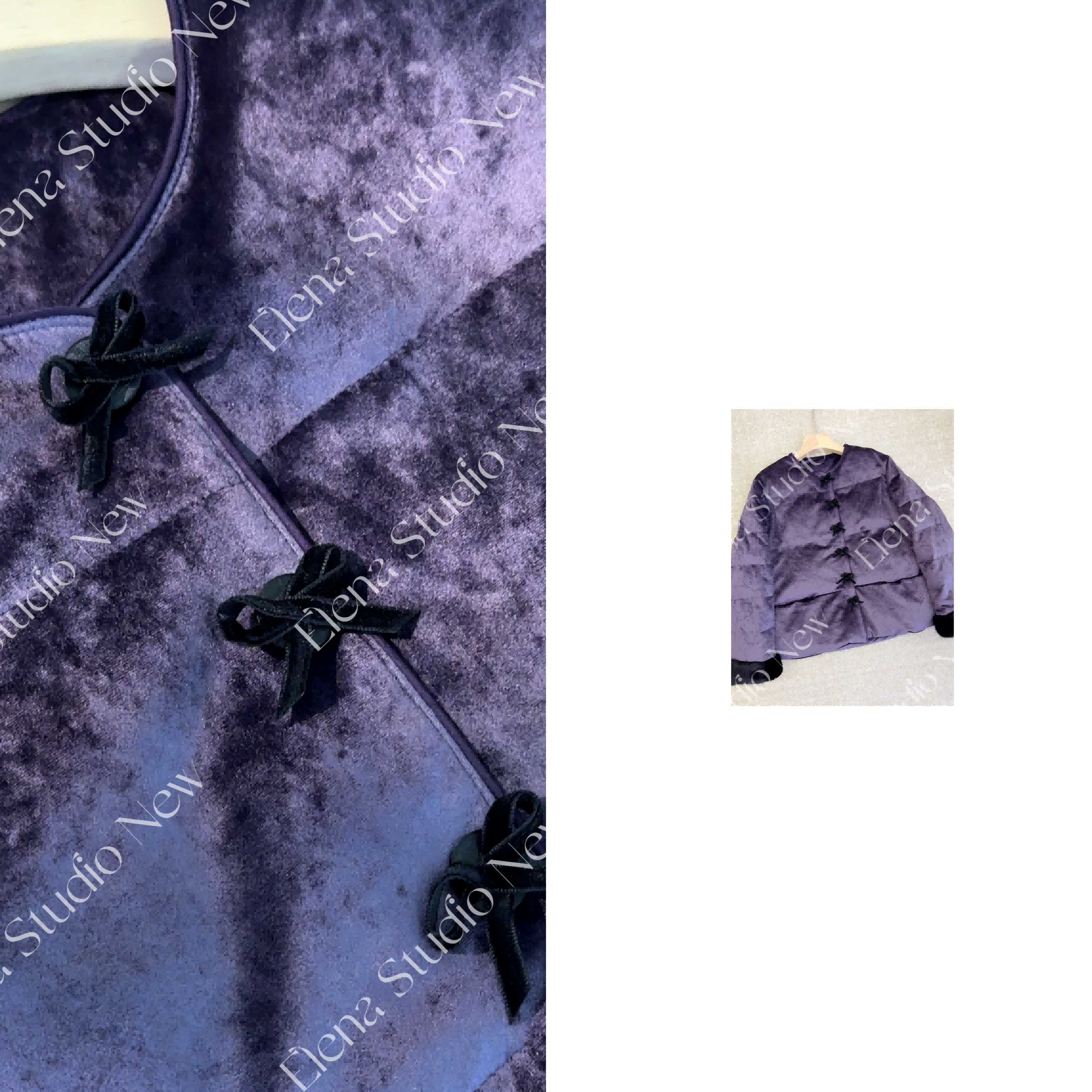 大甜甜【紫蝶】设计感精致丝绒蝴蝶结高订精致气质温柔羽绒服