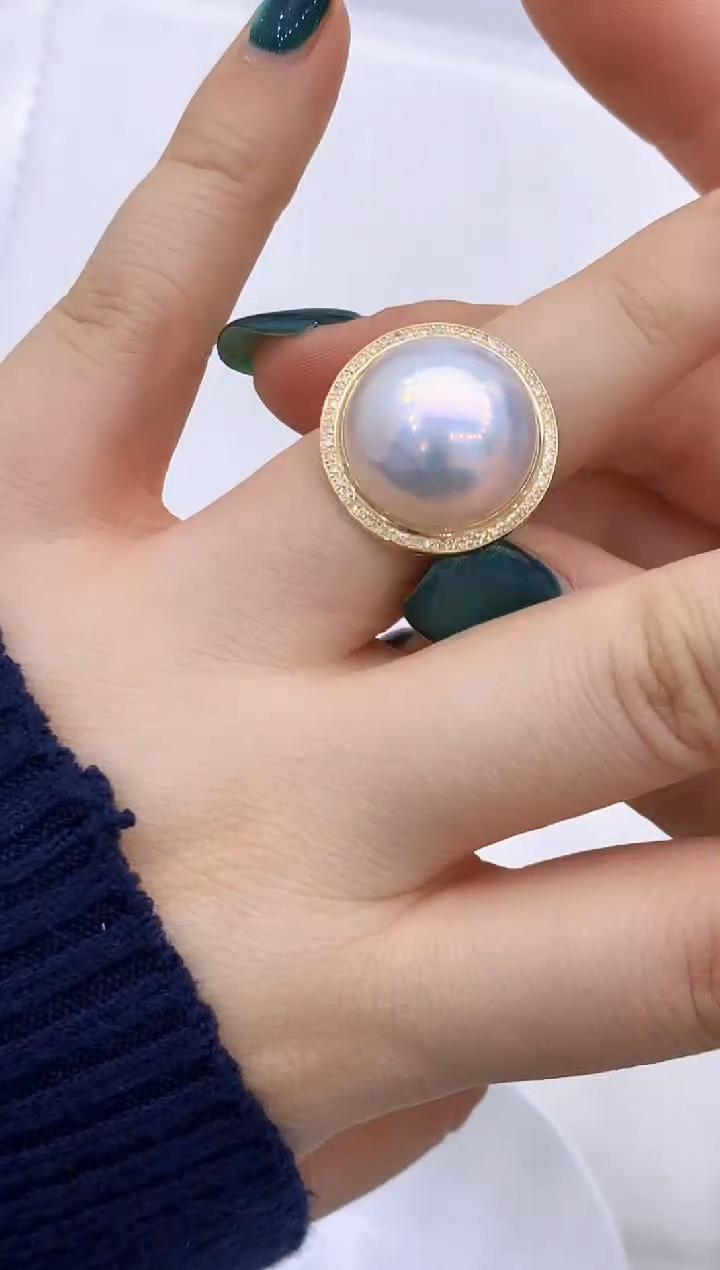 【闪购商品】拼合珍珠（马贝珠）戒指18K金镶嵌190 17-18mm