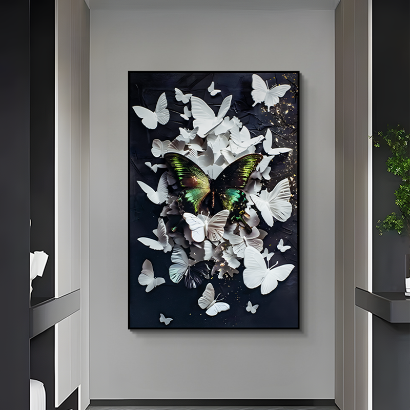 黑白走廊装饰画ins风高级客厅沙发墙壁印刷版画jc084蝴蝶80120