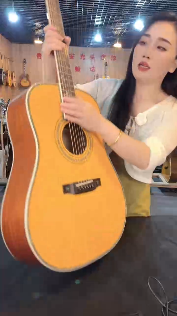 云杉桃花芯全实木全单高端吉他