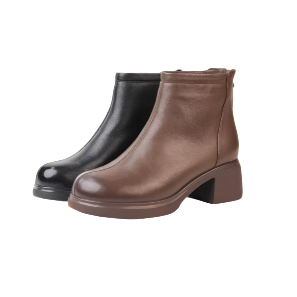 KANGNAI/康奈2025冬款11258330羊皮粗跟时尚休闲加绒保暖短筒靴