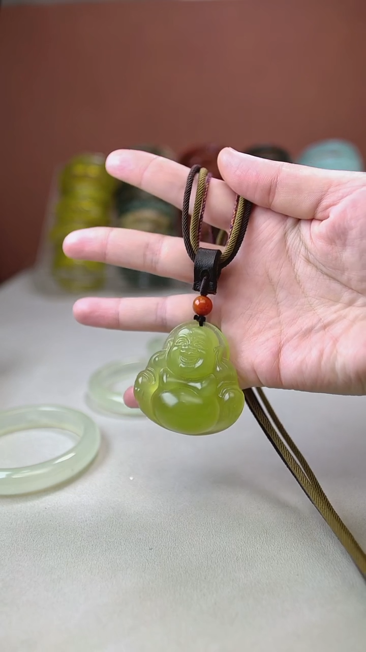 未镶嵌岫玉颈饰佛公皮绳多色绳88.8