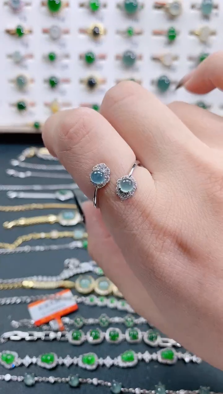 银S925镶嵌戒指翡翠天然翡翠