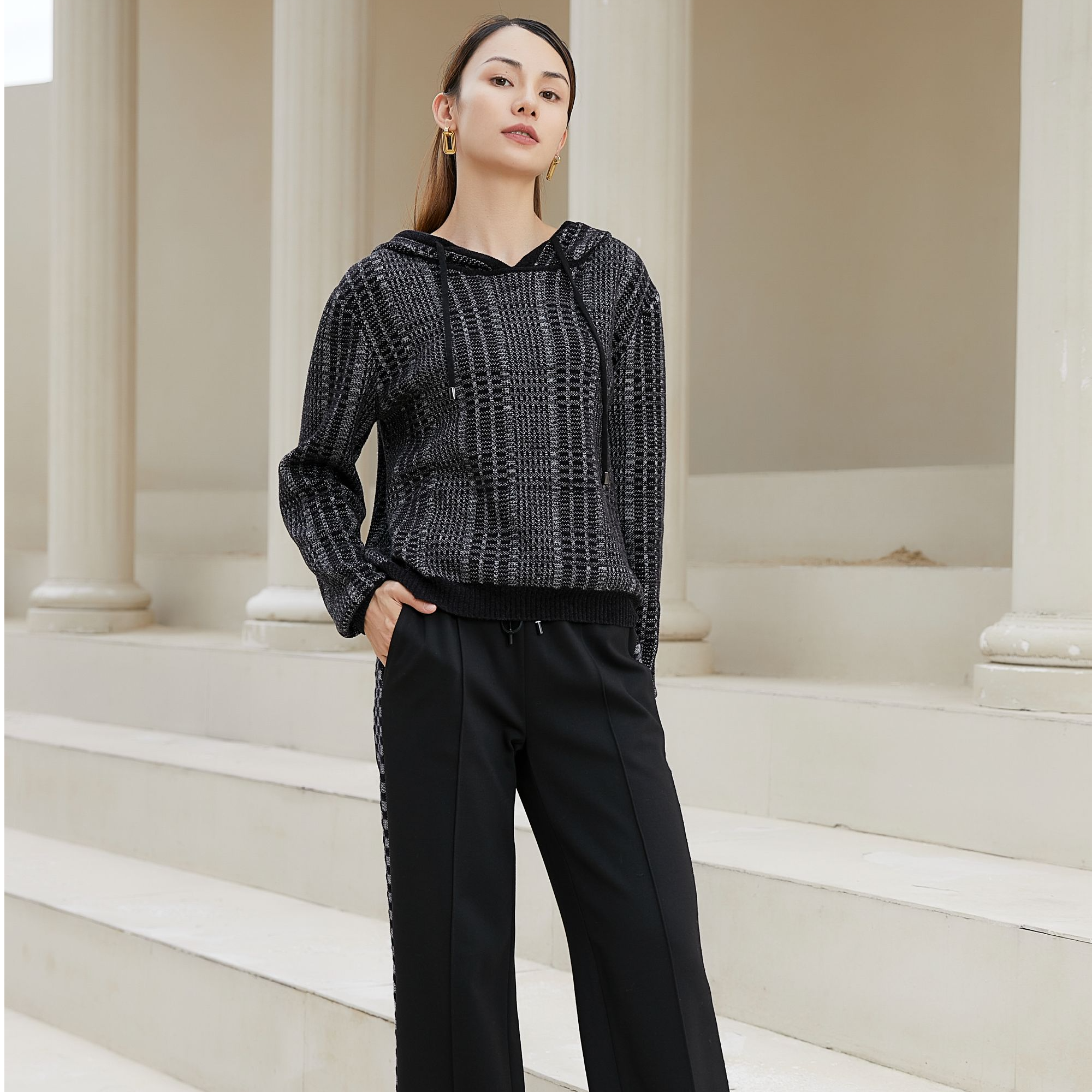 秋季套头针织衫连帽百搭上衣秋冬