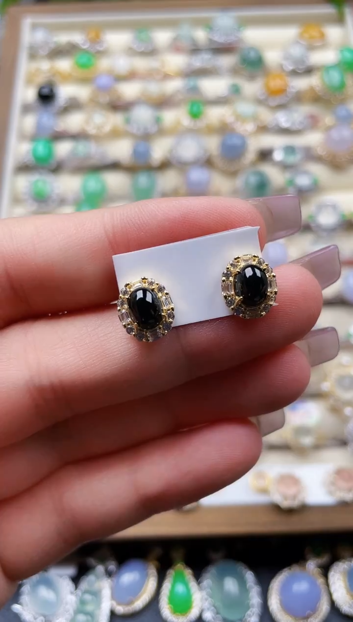 银S925镶嵌翡翠耳饰170