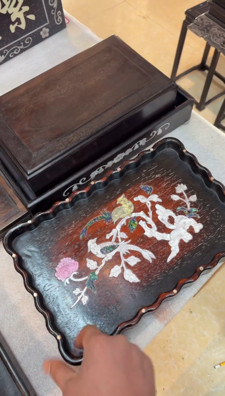 木木紫檀波浪螺钿托盘