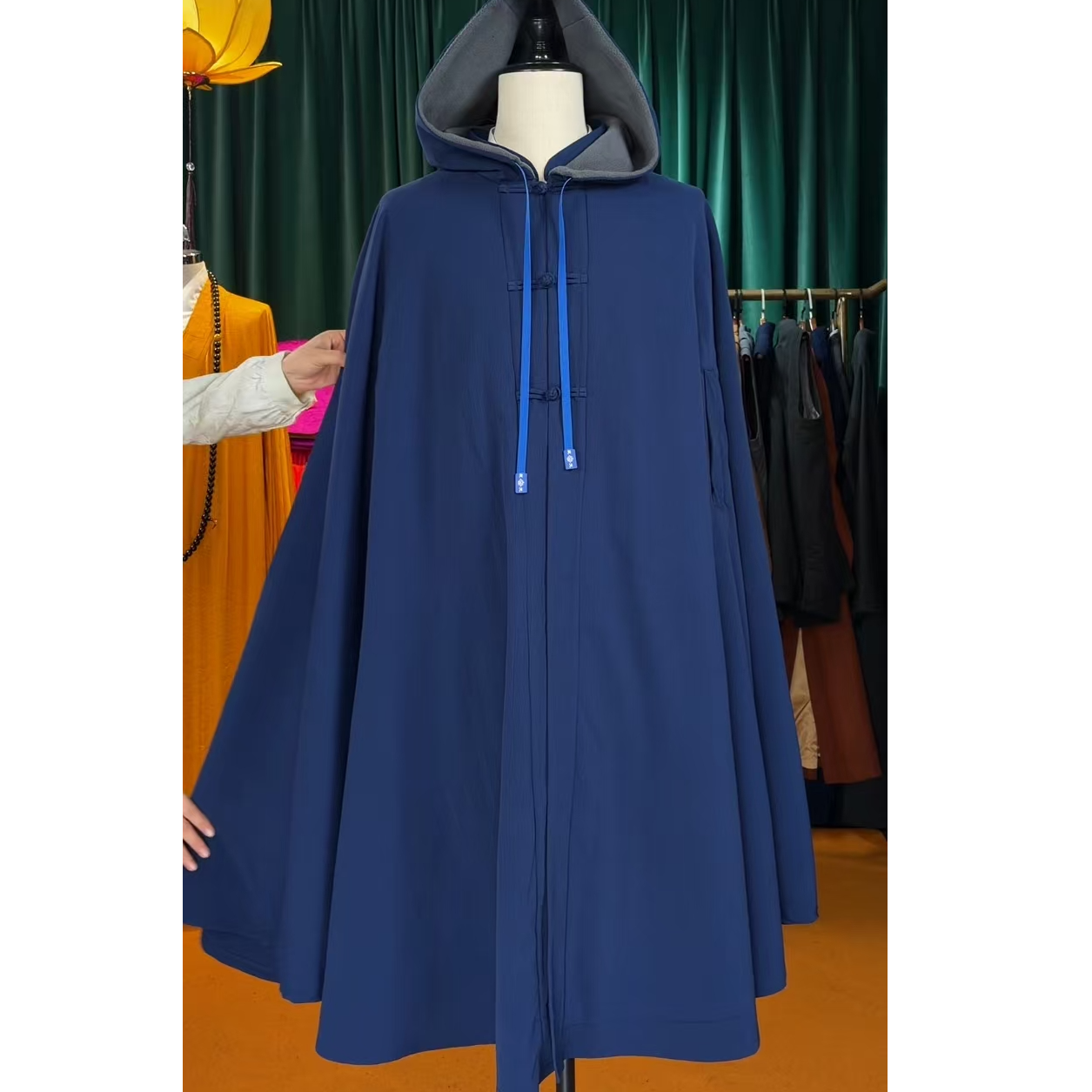 厦梵竹窠冬季加厚加绒保暖披风中式汉服打坐斗篷