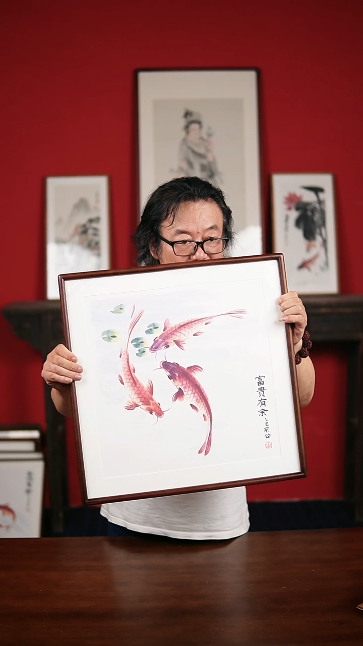 国画手写手绘-50*50带框发货