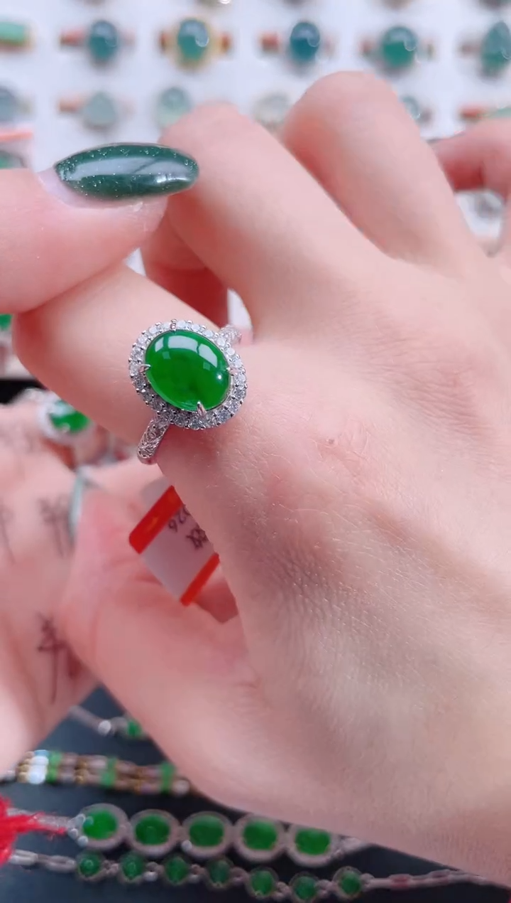 银S925镶嵌戒指翡翠天然翡翠