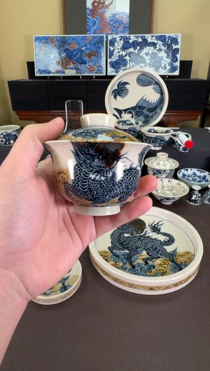 【闪购商品】二号釉青花麒麟望月盖碗