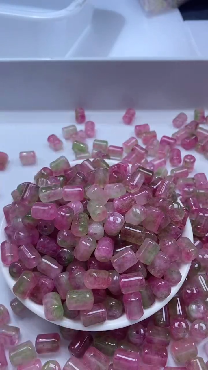 颈饰未镶嵌水晶W3256西瓜碧玺桶珠12*8mm*7颗