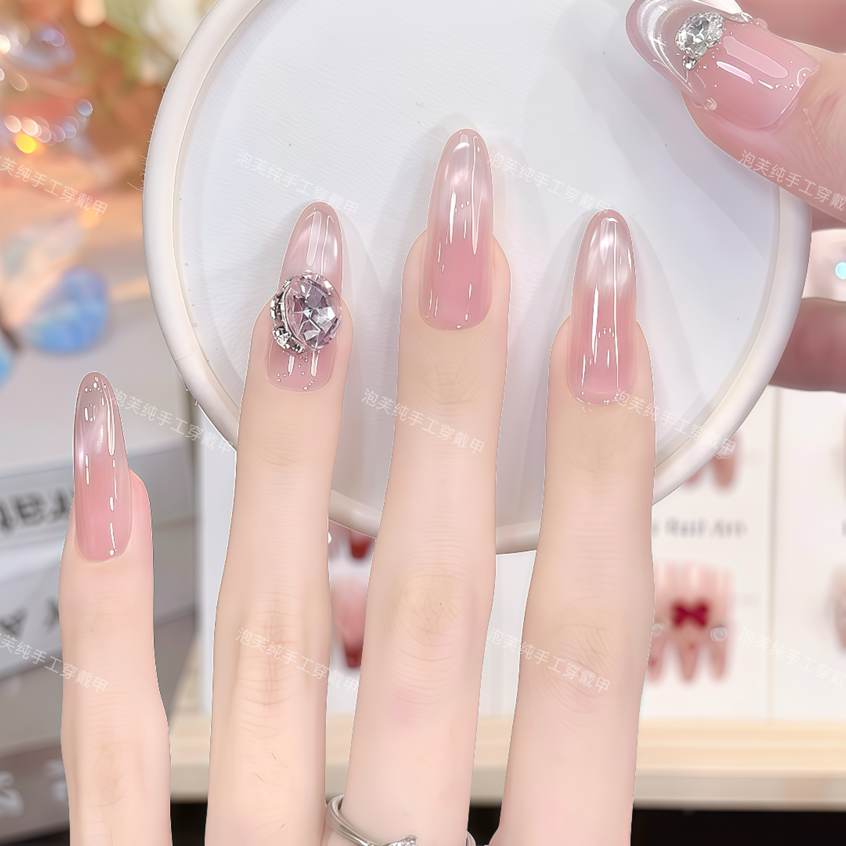 【甜欲千金】纯手工裸色带钻渐变猫眼显白高级感穿戴甲精致美甲