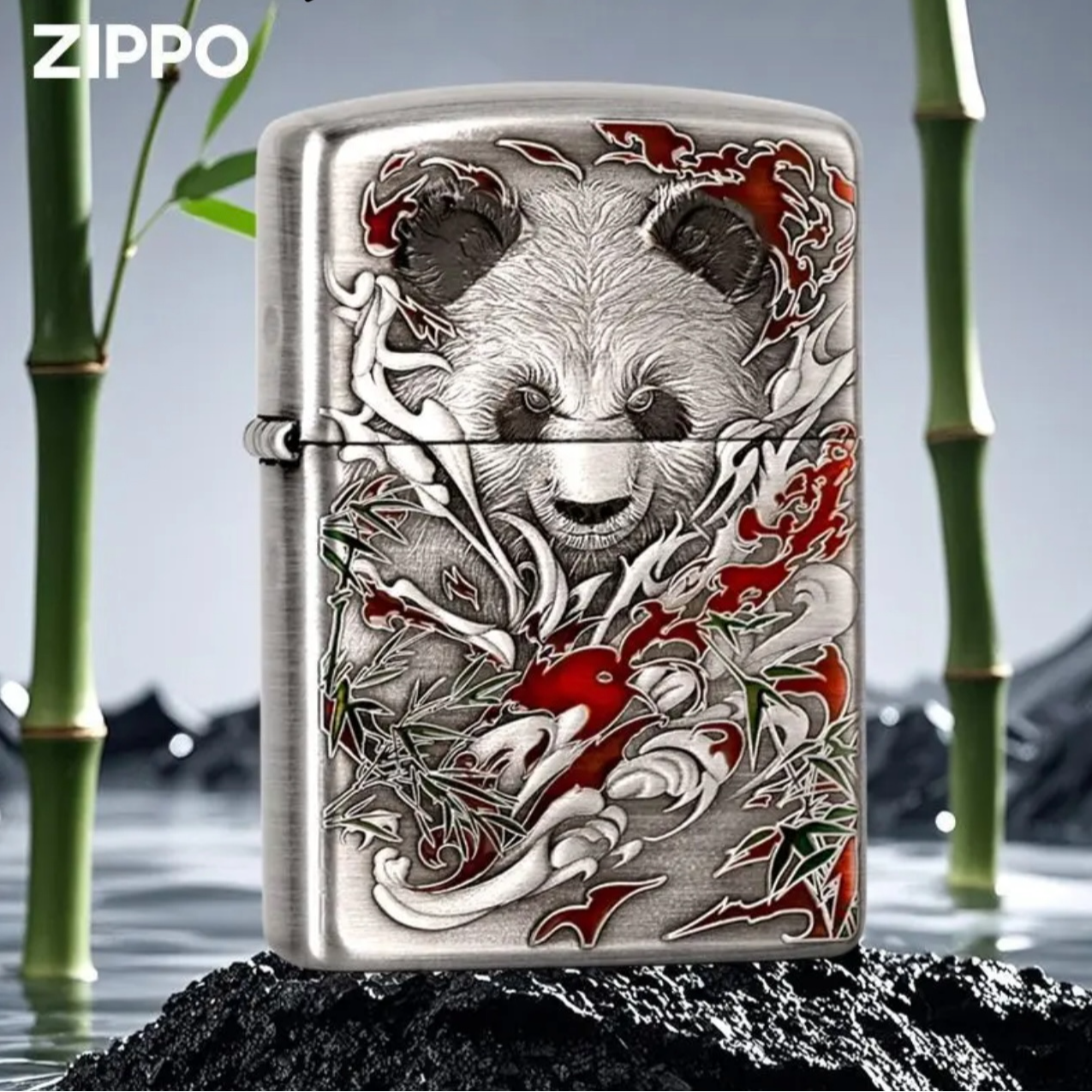 ZIPPO/之宝【功夫熊猫】熏银拉丝盔甲机立体浮雕防风打火机 DYX1H1