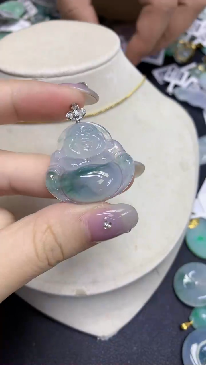 颈饰18K金镶嵌翡翠天然缅甸翡翠A货百元以上9元证书费自理