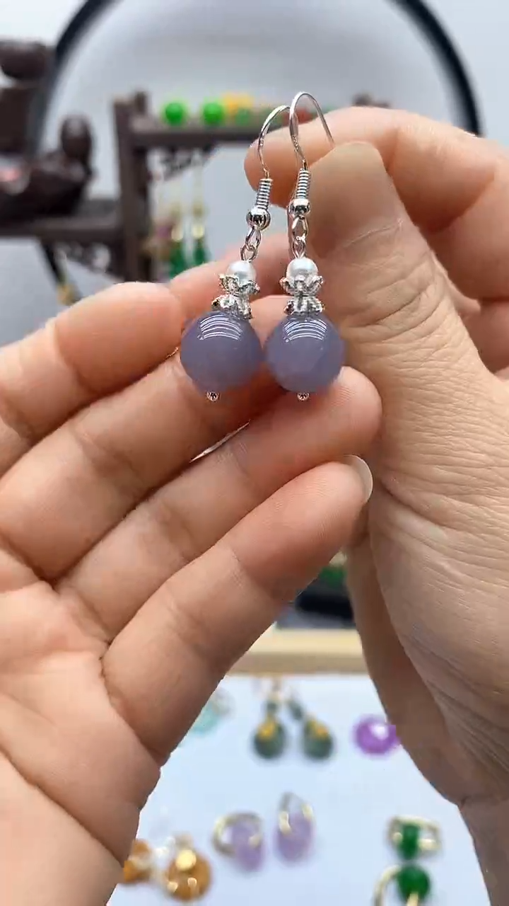 和田玉银S925镶嵌耳饰108