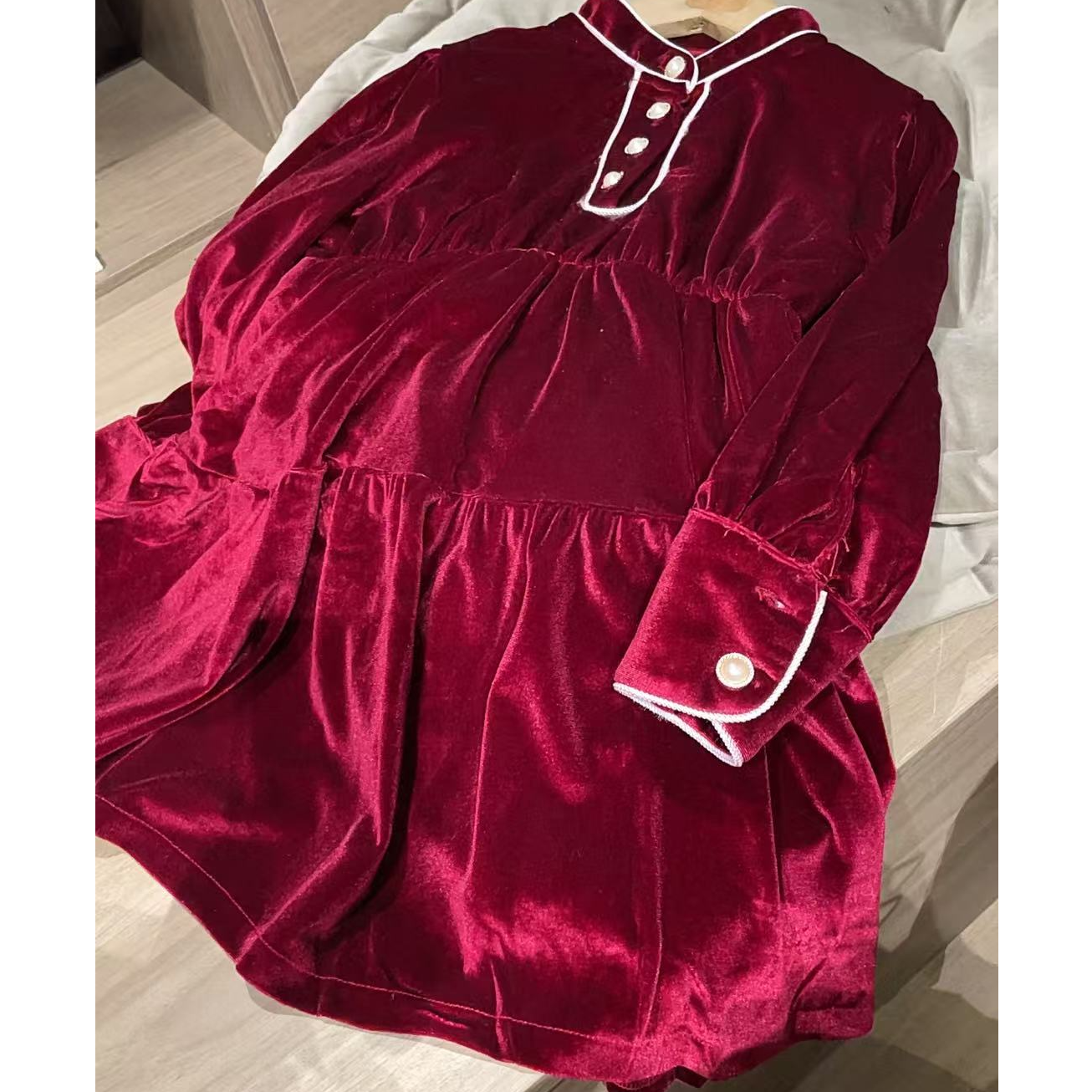 503098 韩版女童休闲舒适日常洋气气质时尚百搭花边丝绒裙