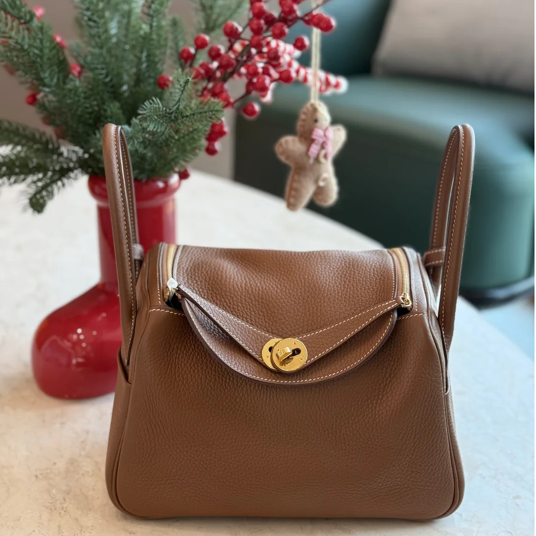 99新 Hermes/爱马仕 花花Lindy 26 37金棕色 TC皮 Y刻 金扣 