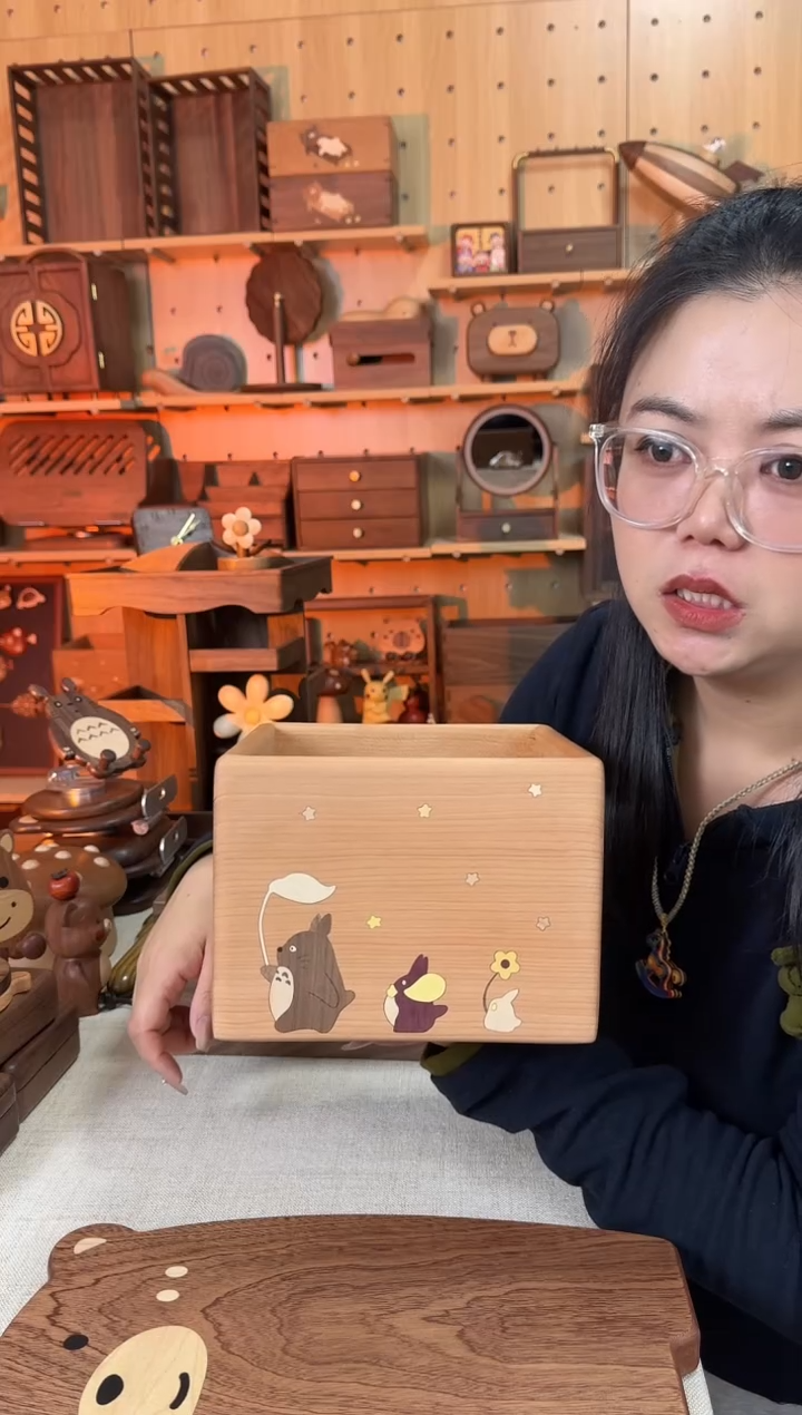 木北美黑胡桃樱桃木龙猫收纳筐