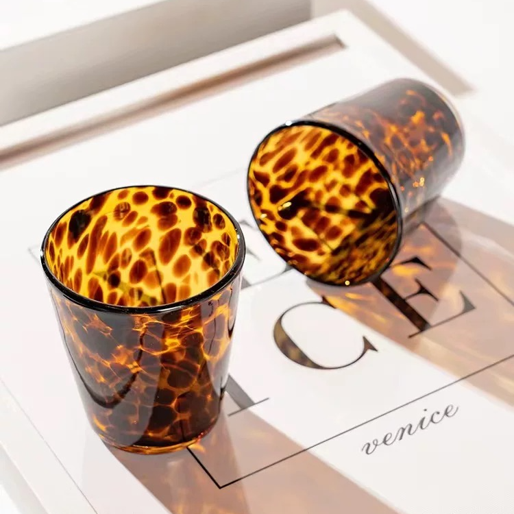 虎皮V型杯饮品日式冰镇玻璃杯品茗杯家用耐热2支装