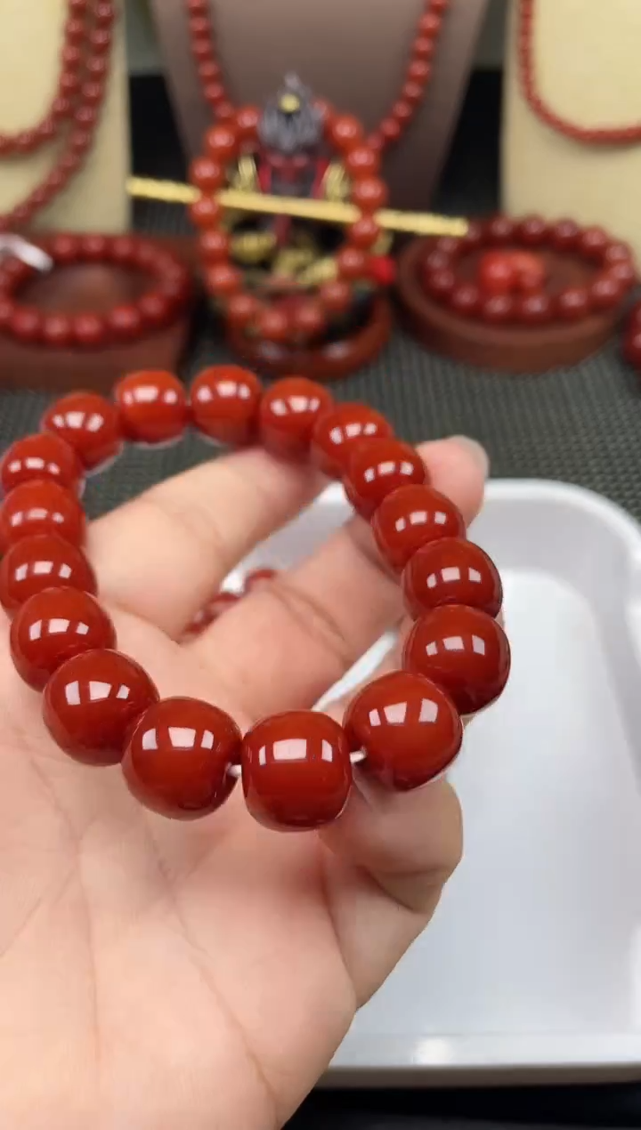 未镶嵌南红玛瑙珠宝半成品13mm老型手串柿子红