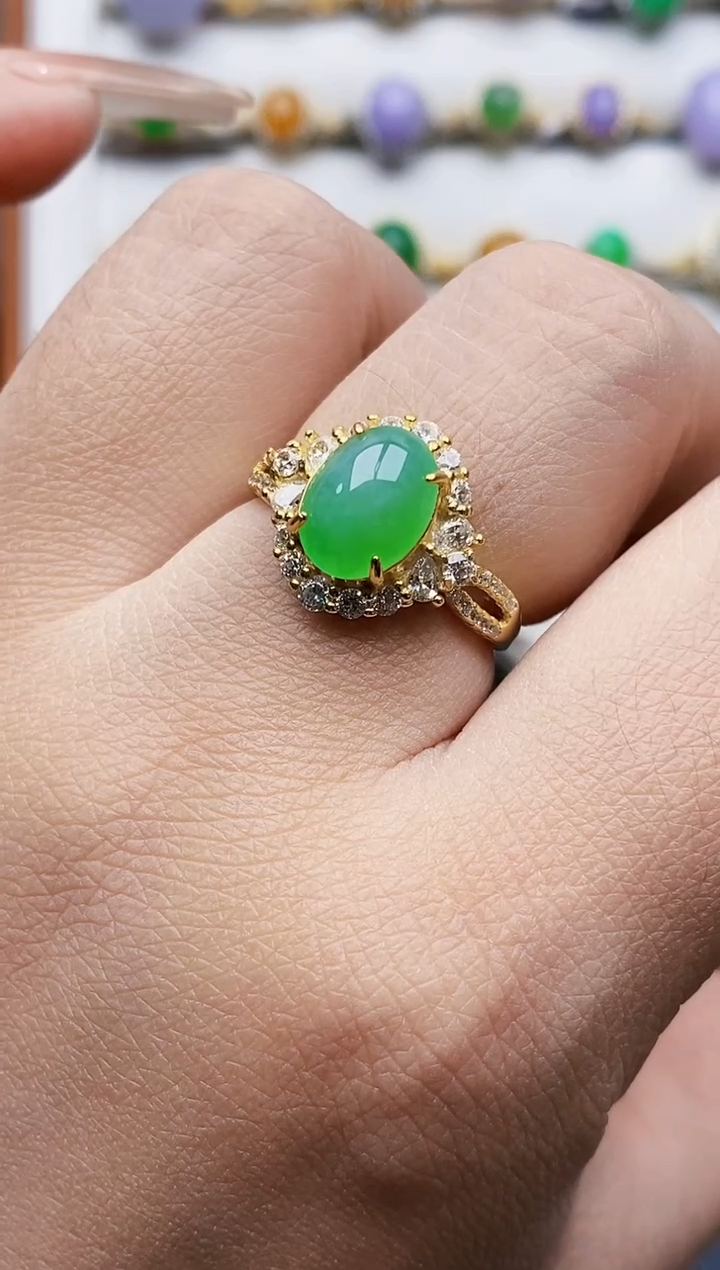 银S925镶嵌戒指翡翠3449