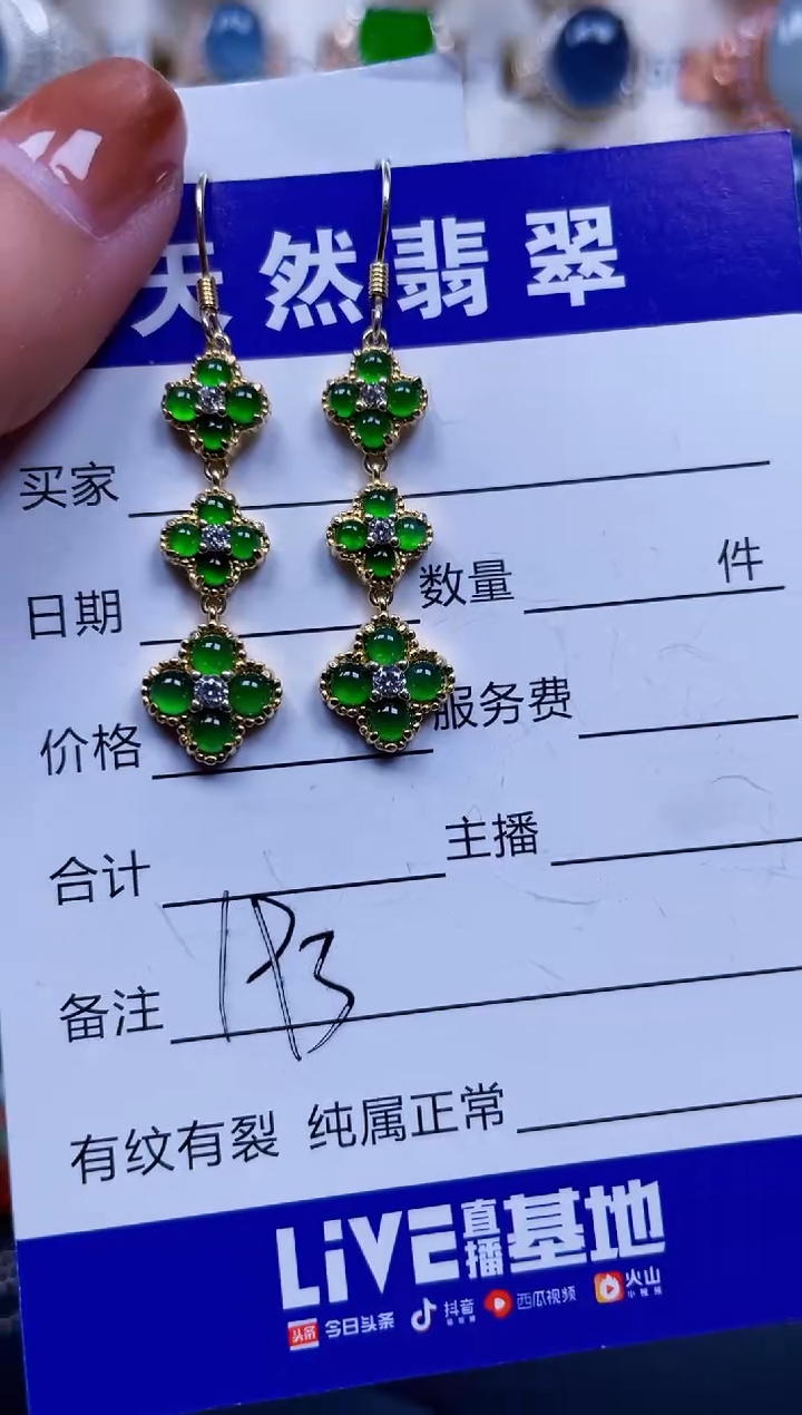 银S925镶嵌翡翠耳饰193