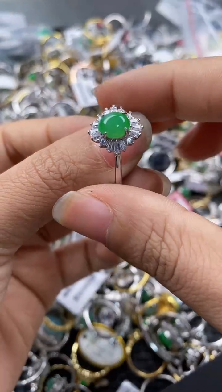 银S925镶嵌戒指翡翠999---10
