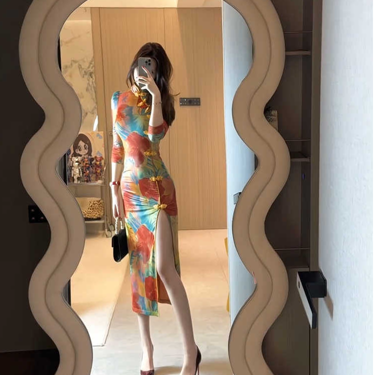 G2397中式优雅气质旗袍复古连衣裙春夏小妈春游出行蕾丝连衣裙