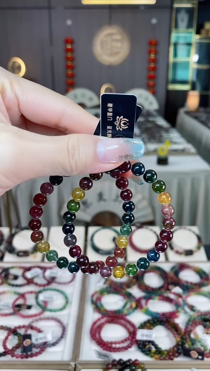 未镶嵌老矿碧玺彩虹单圈手串7mm+碧玺多样性发货一条mz