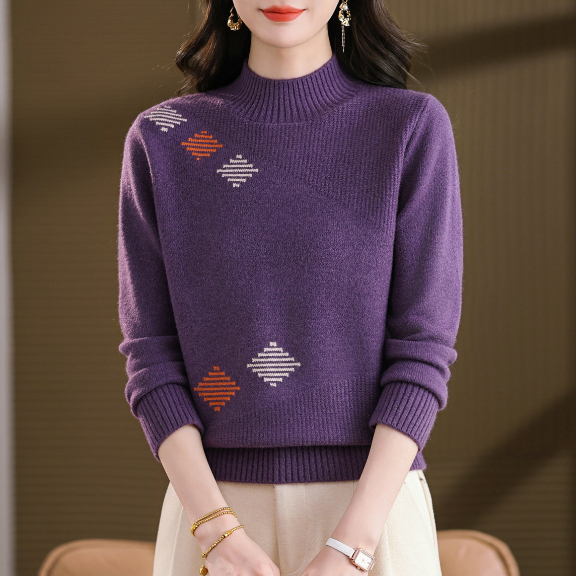 2025秋冬爆款新款时尚洋气百搭打底衫女装内搭毛衣上衣圆领长袖