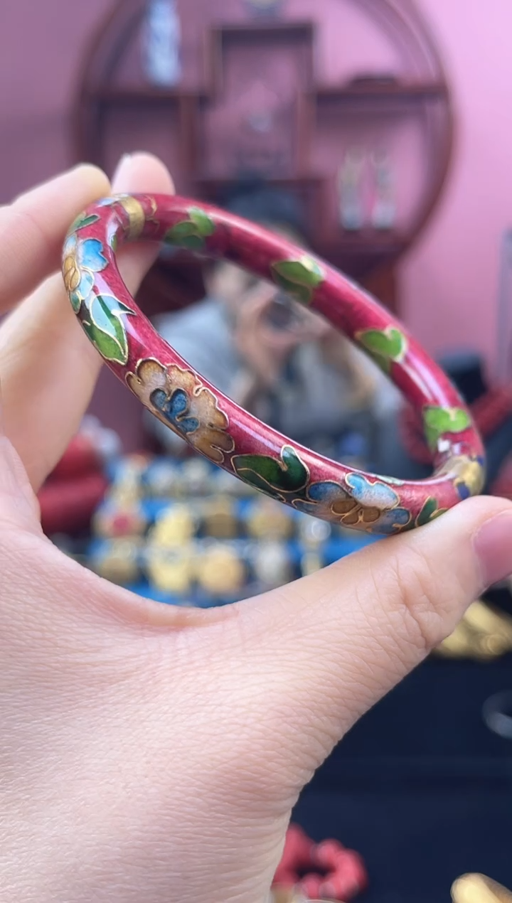 非遗 景泰蓝 开口镯 红色 