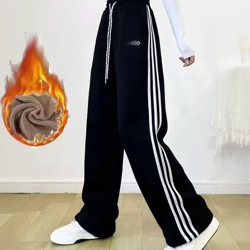 JH加绒卫裤秋冬新款女刺绣撞色侧边条两穿直筒束口加厚休闲裤2538