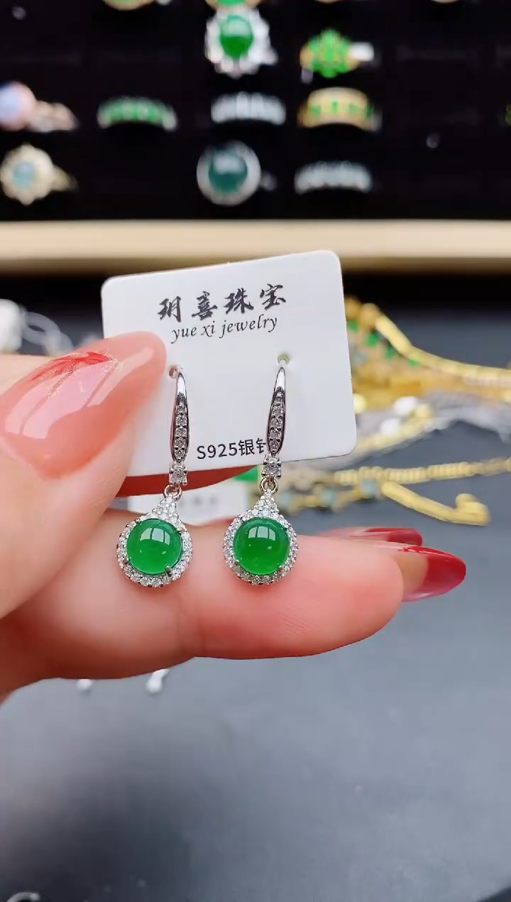 【闪购商品】翡翠耳饰银S925镶嵌21321