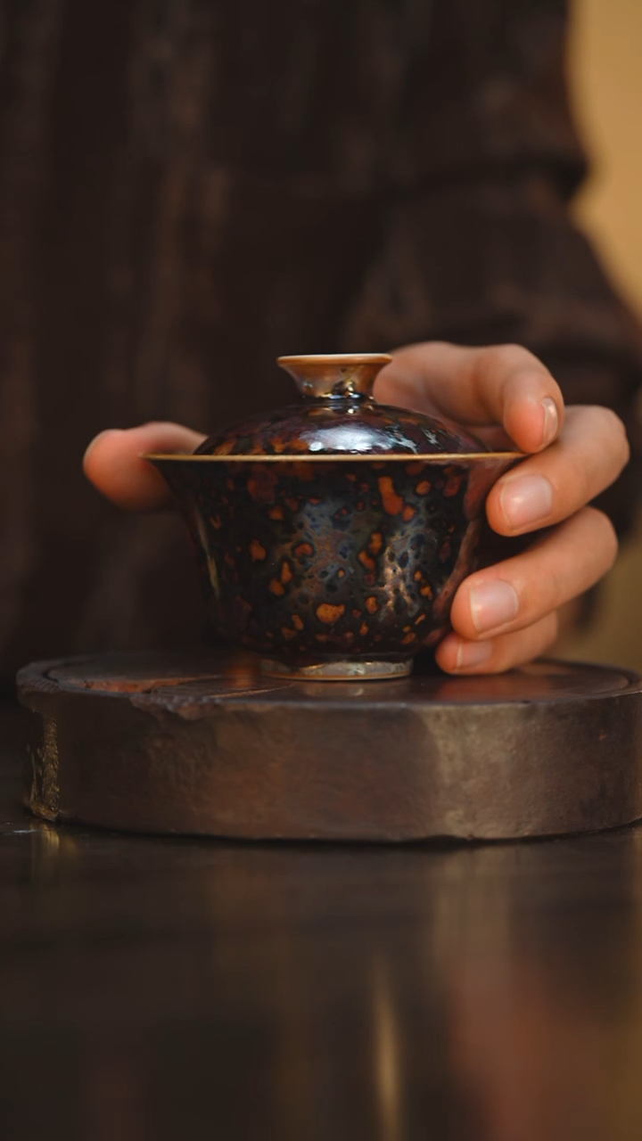 56柴房陶瓷柴烧斑鹿盖碗