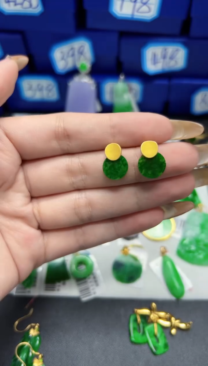 【闪购商品】翡翠耳饰银S925镶嵌Y缅料A货/支持复检/一件